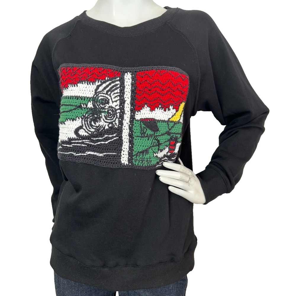 Wooly Rouge Hand Embroidered Custom Sweatshirt M Black Long Sleeve Sarajevo NWT